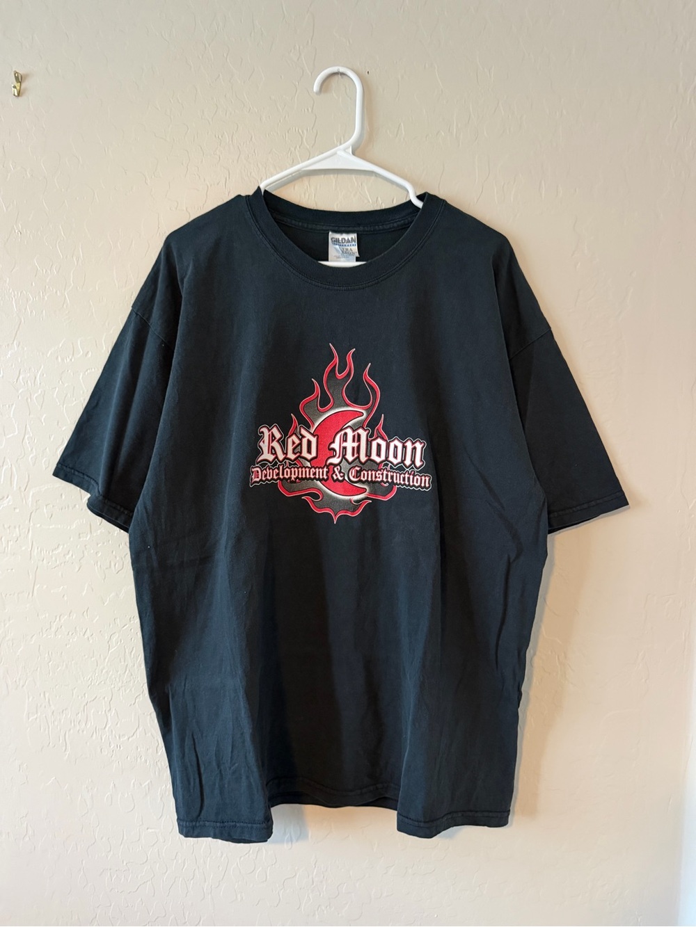 Flame Red Moon Graphic Tee - Black with Red Print Size XL